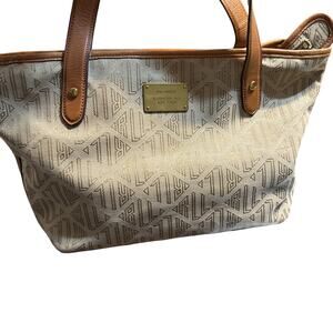 Ralph Lauren Women's Shoulder Bag Beige Leather & Nylon Monogram Pat 464453